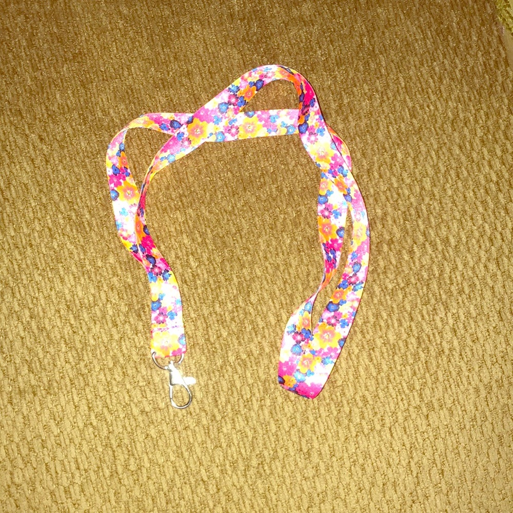 - New pink floral lanyard for work Identification fabric